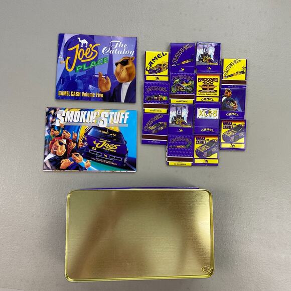 Vintage Smokin' Joe's Racing Tin Match Box + Joe Camel Matches Purple Nascar 90s - Picture 12 of 16